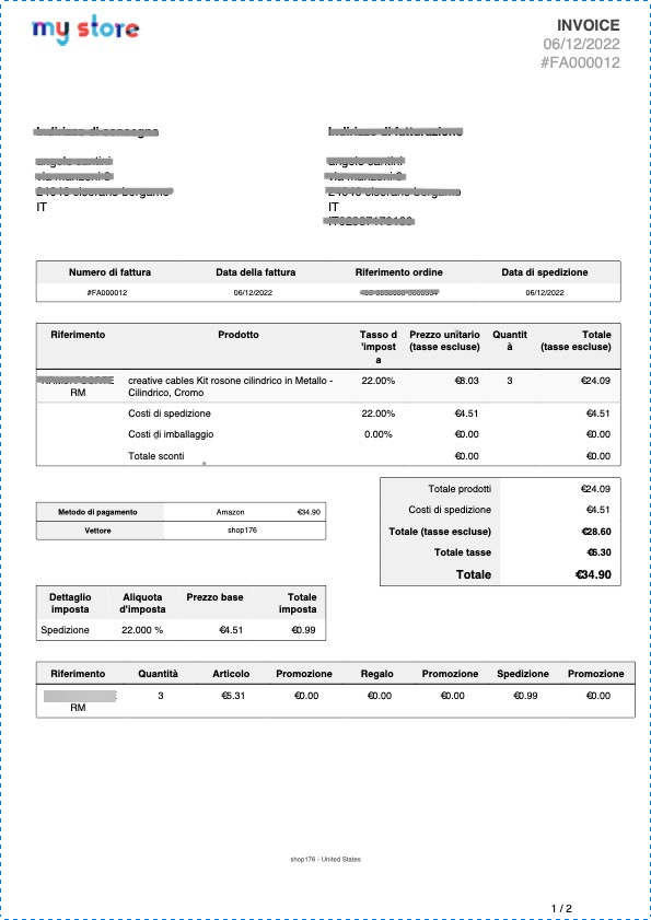 invoice in order page